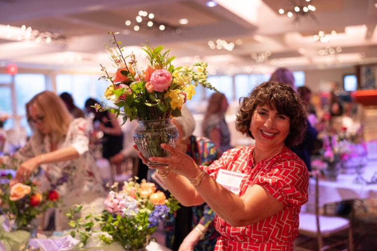 woman holding a bouquet of flowers