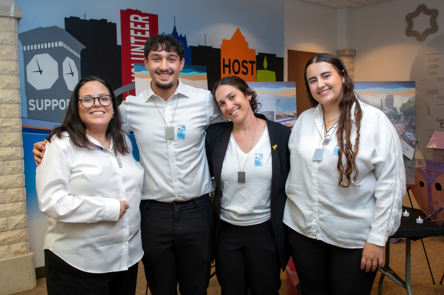 a group of people smiling