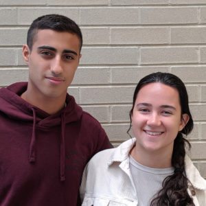 young woman and man smiling