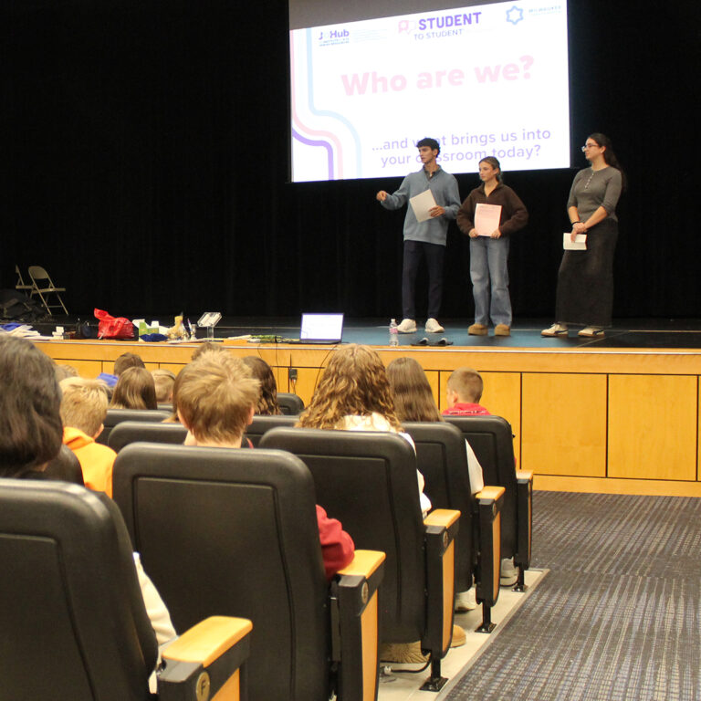Teenagers presenting on a stage